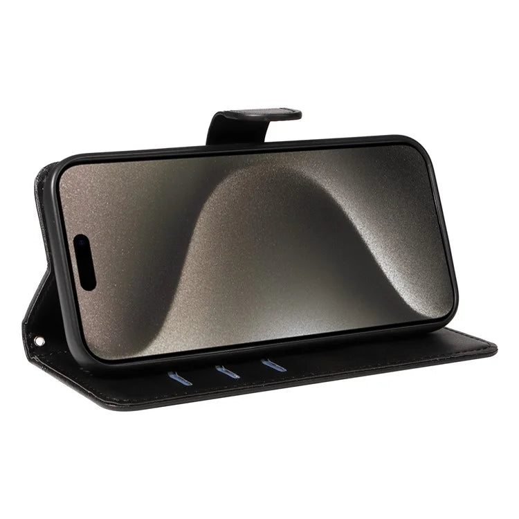 For iPhone 15 Pro Max Case T-Shape Lines Leather Phone Cover with Wallet Stand