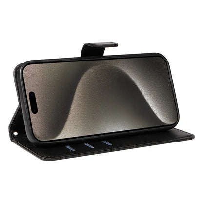 For iPhone 15 Pro Max Case T-Shape Lines Leather Phone Cover with Wallet Stand