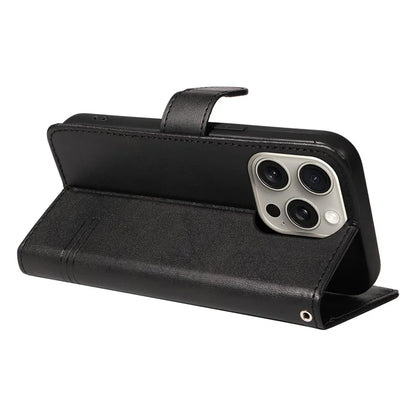 For iPhone 15 Pro Max Case T-Shape Lines Leather Phone Cover with Wallet Stand
