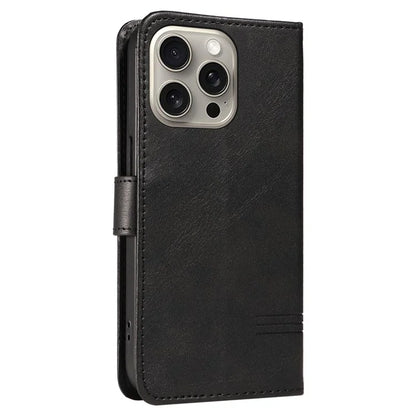 For iPhone 15 Pro Max Case T-Shape Lines Leather Phone Cover with Wallet Stand