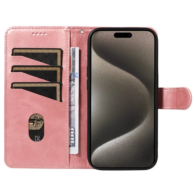 For iPhone 15 Pro Max Case T-Shape Lines Leather Phone Cover with Wallet Stand