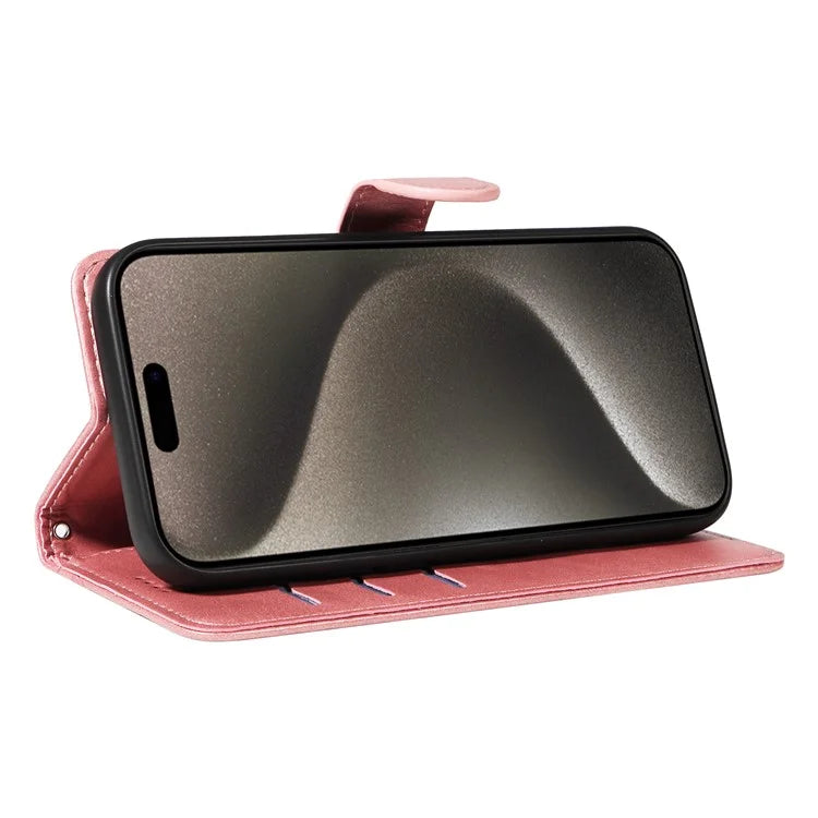 For iPhone 15 Pro Max Case T-Shape Lines Leather Phone Cover with Wallet Stand