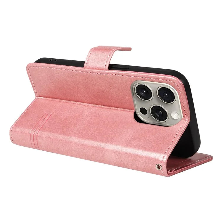 For iPhone 15 Pro Max Case T-Shape Lines Leather Phone Cover with Wallet Stand