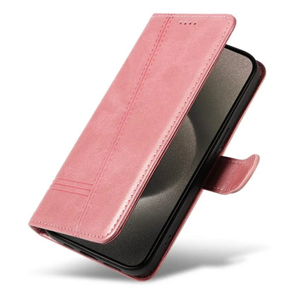 For iPhone 15 Pro Max Case T-Shape Lines Leather Phone Cover with Wallet Stand