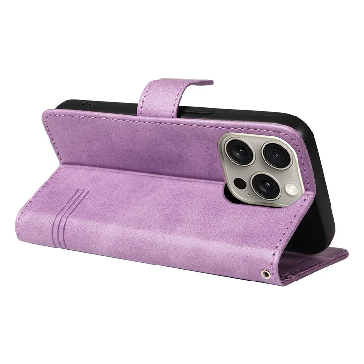 For iPhone 15 Pro Max Case T-Shape Lines Leather Phone Cover with Wallet Stand
