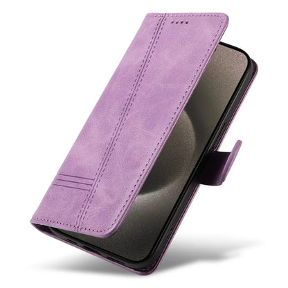 For iPhone 15 Pro Max Case T-Shape Lines Leather Phone Cover with Wallet Stand