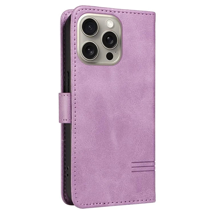 For iPhone 15 Pro Max Case T-Shape Lines Leather Phone Cover with Wallet Stand
