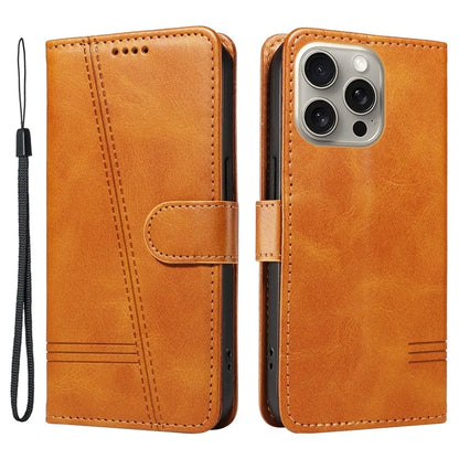 For iPhone 15 Pro Max Case T-Shape Lines Leather Phone Cover with Wallet Stand