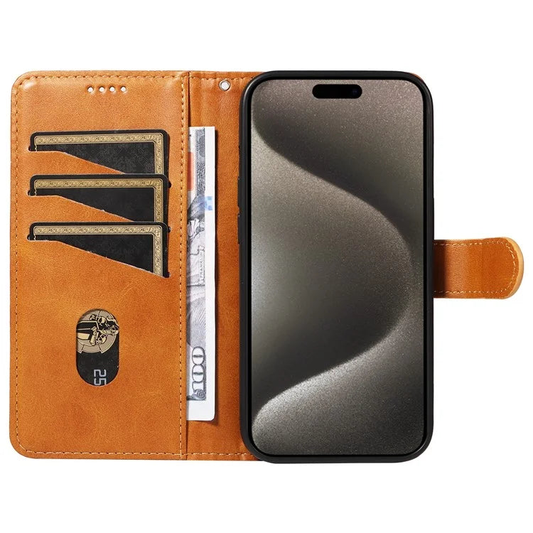 For iPhone 15 Pro Max Case T-Shape Lines Leather Phone Cover with Wallet Stand