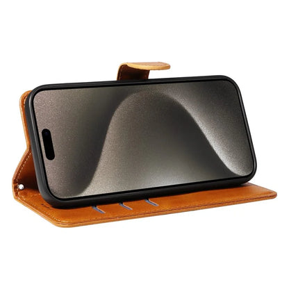 For iPhone 15 Pro Max Case T-Shape Lines Leather Phone Cover with Wallet Stand