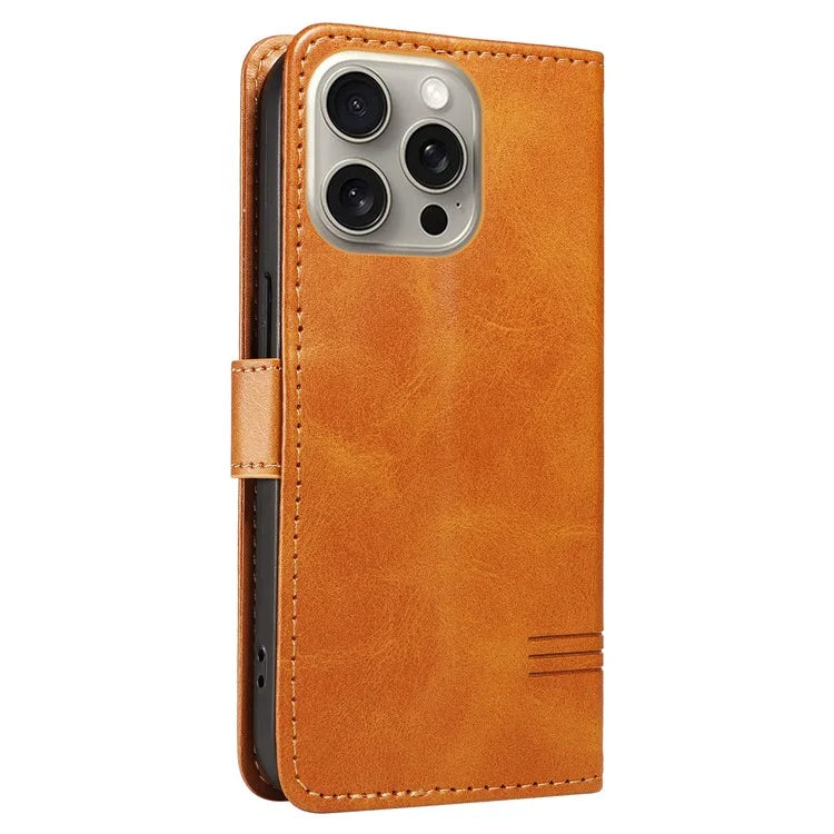 For iPhone 15 Pro Max Case T-Shape Lines Leather Phone Cover with Wallet Stand