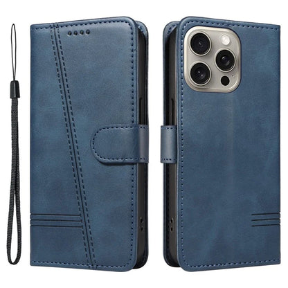 For iPhone 15 Pro Max Case T-Shape Lines Leather Phone Cover with Wallet Stand