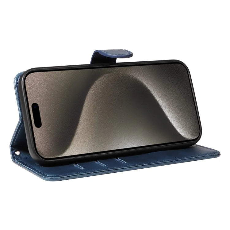 For iPhone 15 Pro Max Case T-Shape Lines Leather Phone Cover with Wallet Stand