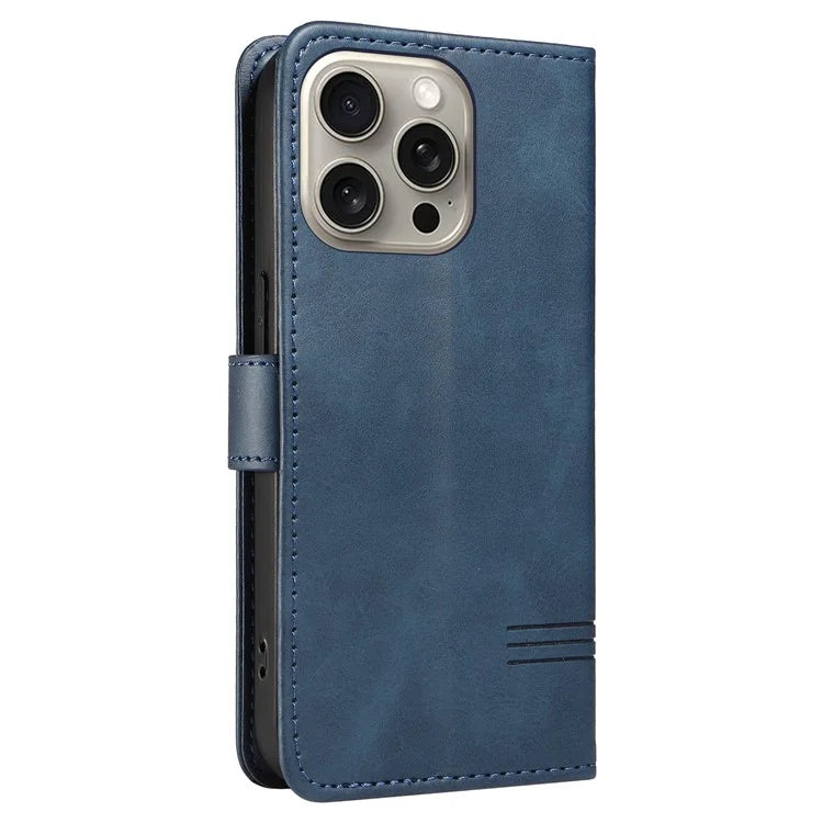 For iPhone 15 Pro Max Case T-Shape Lines Leather Phone Cover with Wallet Stand