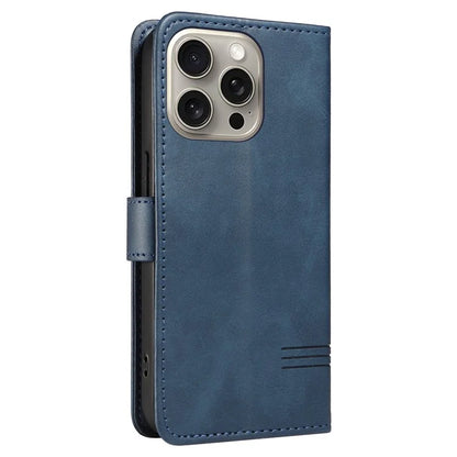 For iPhone 15 Pro Max Case T-Shape Lines Leather Phone Cover with Wallet Stand