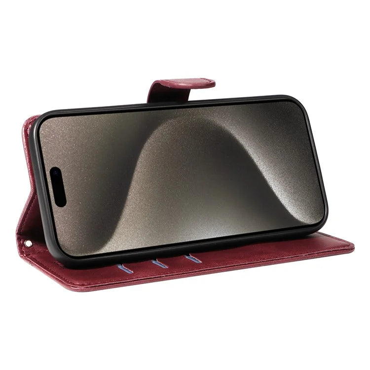 For iPhone 15 Pro Max Case T-Shape Lines Leather Phone Cover with Wallet Stand
