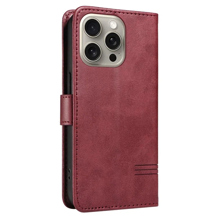For iPhone 15 Pro Max Case T-Shape Lines Leather Phone Cover with Wallet Stand
