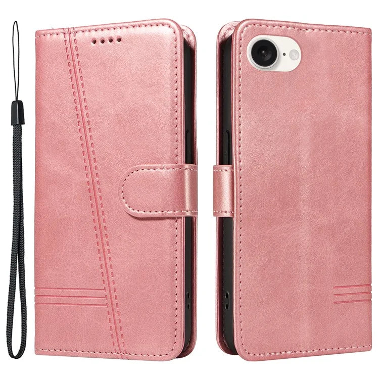 For iPhone SE (2024) Case Wallet Leather Flip Phone Cover with Hand Strap