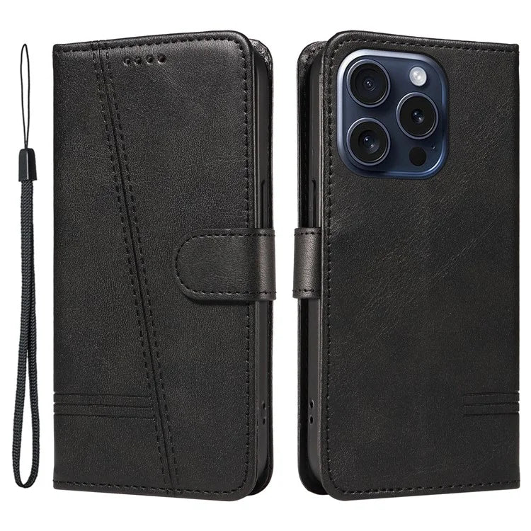 For iPhone 15 Pro Case PU Leather Folio Flip Wallet Phone Cover