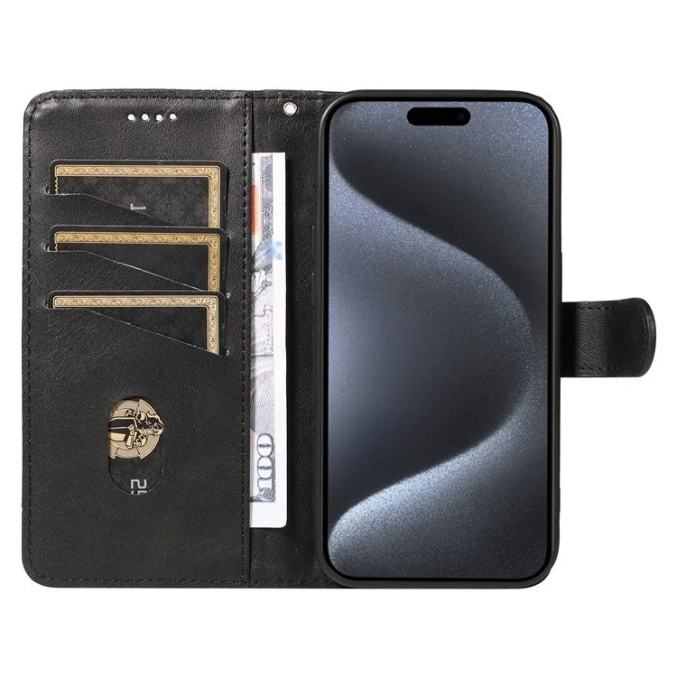 For iPhone 15 Pro Case PU Leather Folio Flip Wallet Phone Cover