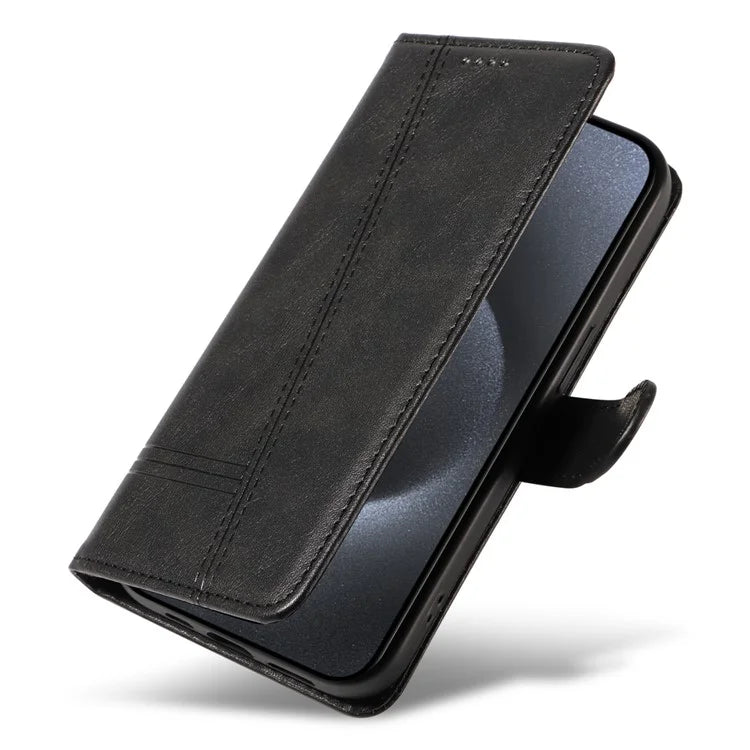For iPhone 15 Pro Case PU Leather Folio Flip Wallet Phone Cover