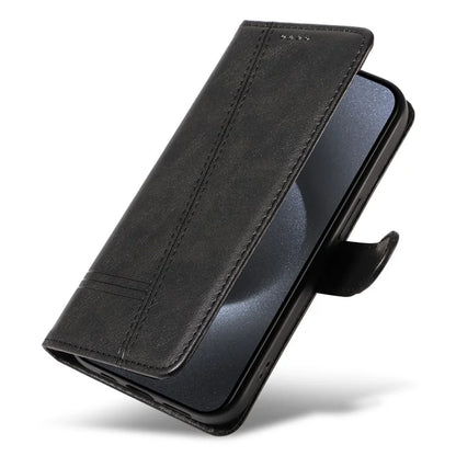 For iPhone 15 Pro Case PU Leather Folio Flip Wallet Phone Cover