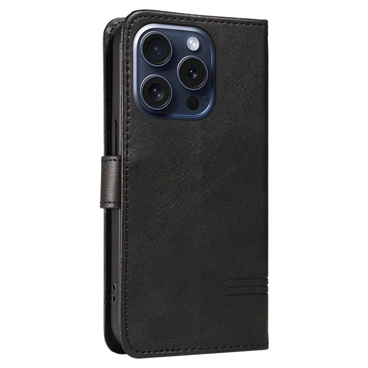 For iPhone 15 Pro Case PU Leather Folio Flip Wallet Phone Cover