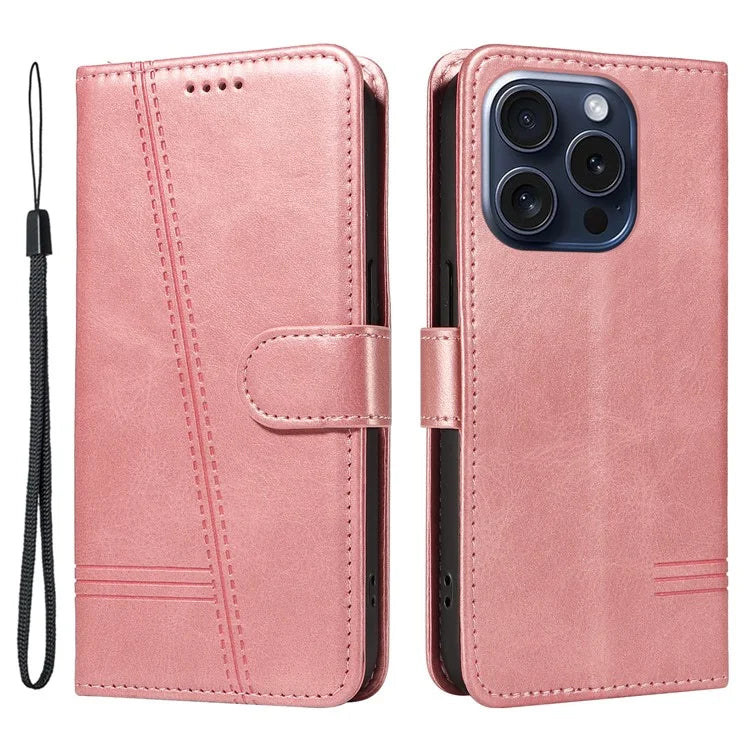 For iPhone 15 Pro Case PU Leather Folio Flip Wallet Phone Cover