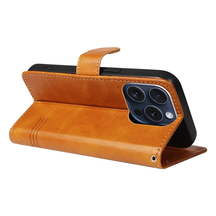 For iPhone 15 Pro Case PU Leather Folio Flip Wallet Phone Cover