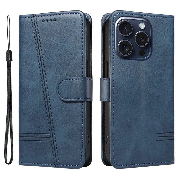 For iPhone 15 Pro Case PU Leather Folio Flip Wallet Phone Cover