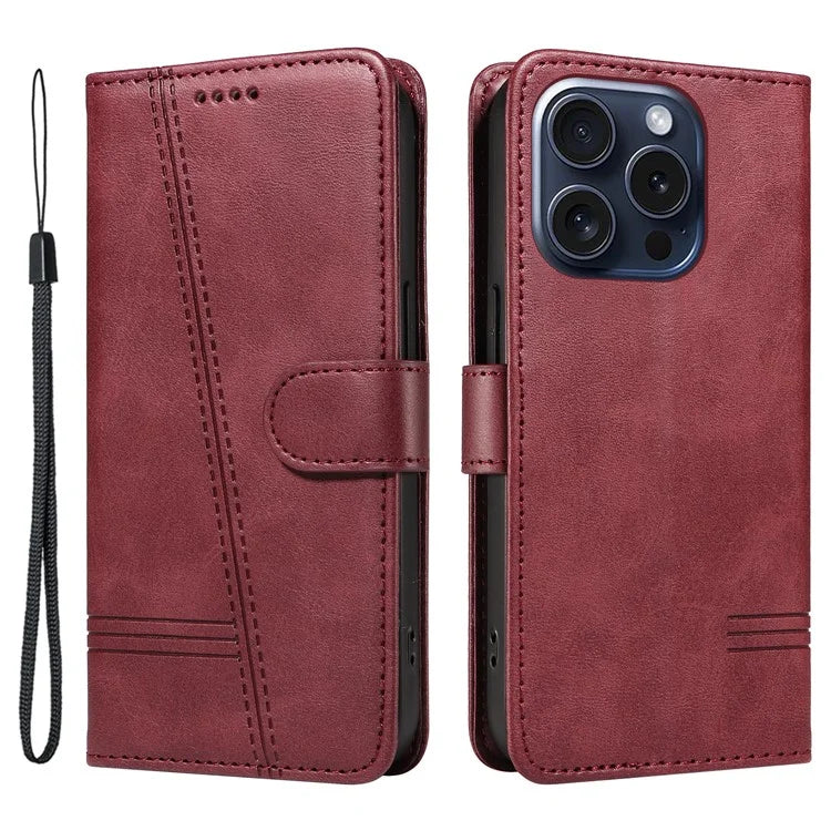 For iPhone 15 Pro Case PU Leather Folio Flip Wallet Phone Cover