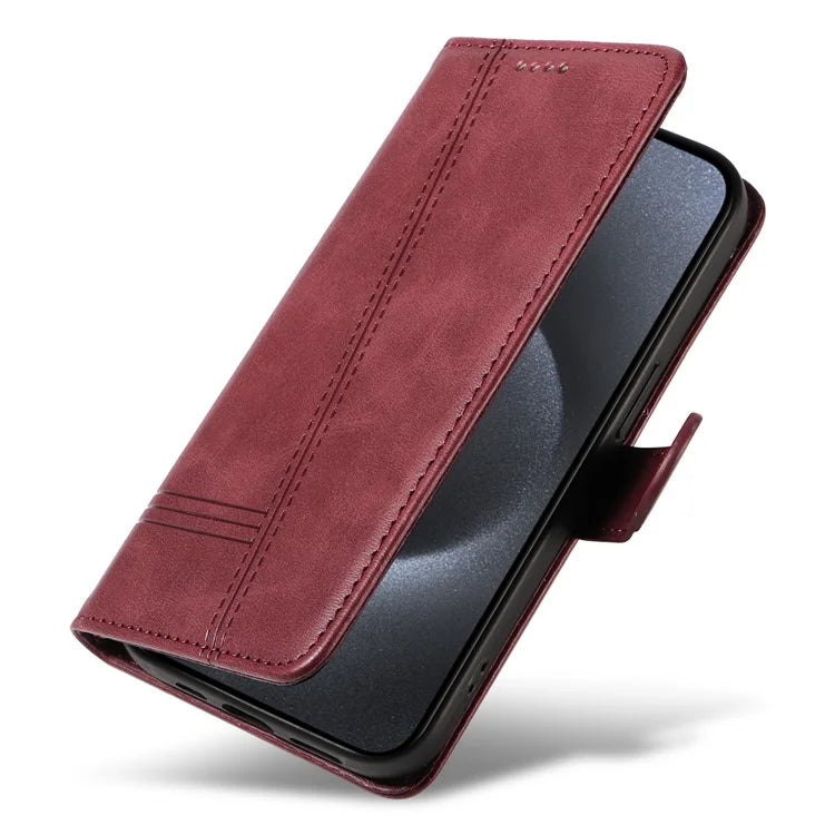 For iPhone 15 Pro Case PU Leather Folio Flip Wallet Phone Cover