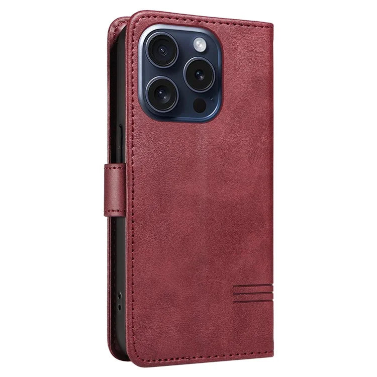 For iPhone 15 Pro Case PU Leather Folio Flip Wallet Phone Cover