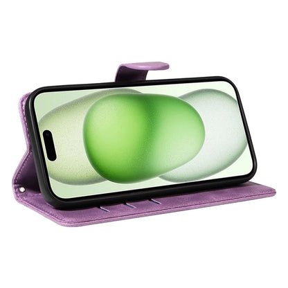 For iPhone 15 Case PU Leather Wallet Flip Folio Phone Cover T-Shape Lines