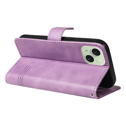 For iPhone 15 Case PU Leather Wallet Flip Folio Phone Cover T-Shape Lines