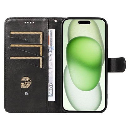 For iPhone 15 Case PU Leather Wallet Flip Folio Phone Cover T-Shape Lines