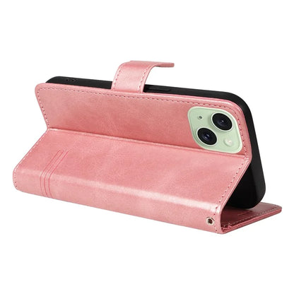For iPhone 15 Case PU Leather Wallet Flip Folio Phone Cover T-Shape Lines