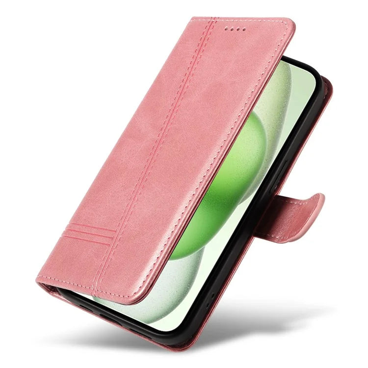 For iPhone 15 Case PU Leather Wallet Flip Folio Phone Cover T-Shape Lines