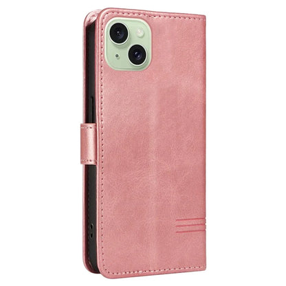 For iPhone 15 Case PU Leather Wallet Flip Folio Phone Cover T-Shape Lines