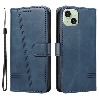 For iPhone 15 Case PU Leather Wallet Flip Folio Phone Cover T-Shape Lines