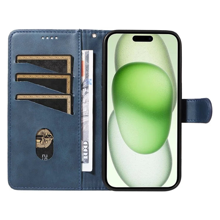 For iPhone 15 Case PU Leather Wallet Flip Folio Phone Cover T-Shape Lines