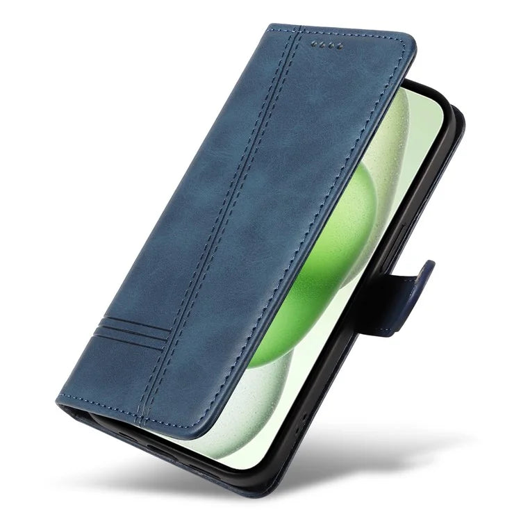 For iPhone 15 Case PU Leather Wallet Flip Folio Phone Cover T-Shape Lines