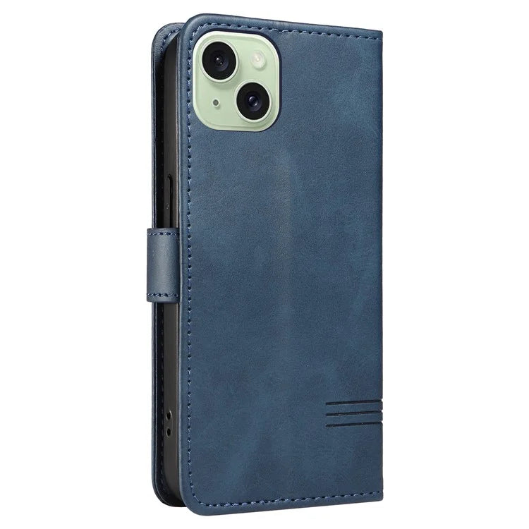For iPhone 15 Case PU Leather Wallet Flip Folio Phone Cover T-Shape Lines