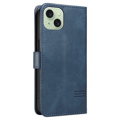 For iPhone 15 Case PU Leather Wallet Flip Folio Phone Cover T-Shape Lines