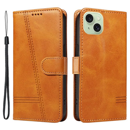 For iPhone 15 Case PU Leather Wallet Flip Folio Phone Cover T-Shape Lines