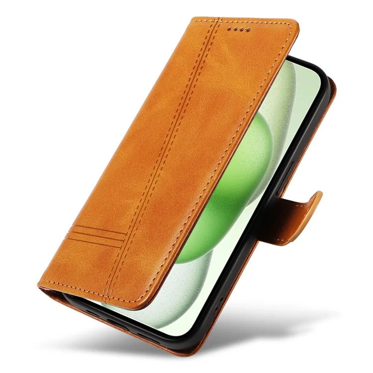 For iPhone 15 Case PU Leather Wallet Flip Folio Phone Cover T-Shape Lines