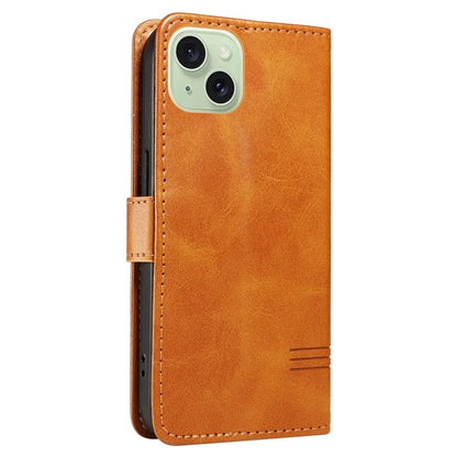For iPhone 15 Case PU Leather Wallet Flip Folio Phone Cover T-Shape Lines