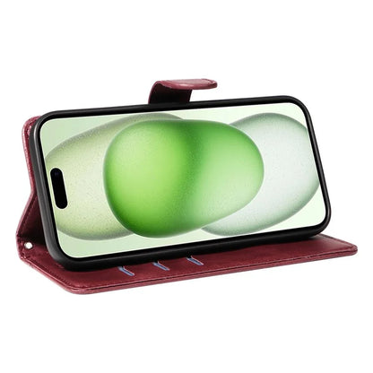 For iPhone 15 Case PU Leather Wallet Flip Folio Phone Cover T-Shape Lines