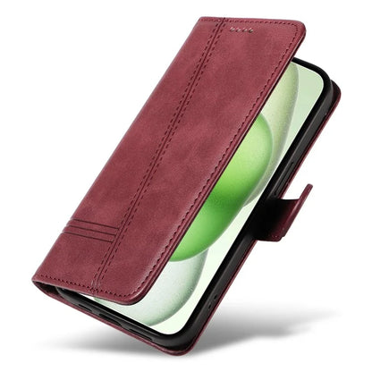 For iPhone 15 Case PU Leather Wallet Flip Folio Phone Cover T-Shape Lines