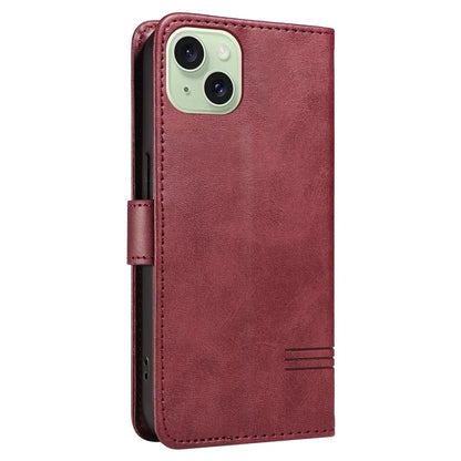 For iPhone 15 Case PU Leather Wallet Flip Folio Phone Cover T-Shape Lines